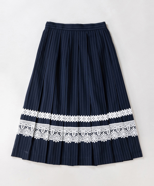 Lunette stripe lace-trim skirt