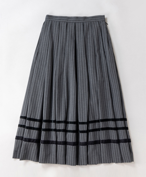 Lunette stripe velvet-trim skirt