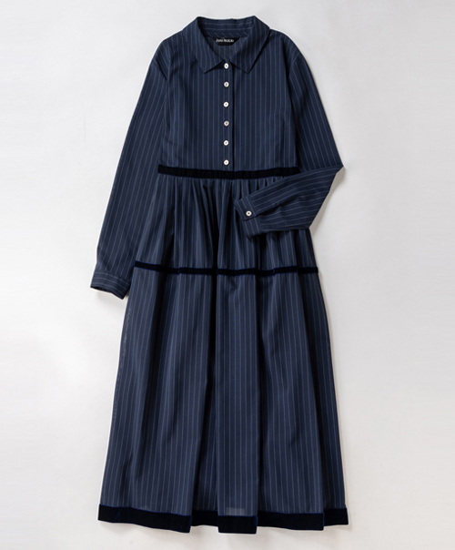 Lunette stripe velvet-trim dress