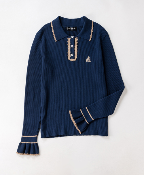 Shiny scallop frill pullover