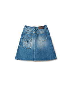 Back ribbon denim skirt