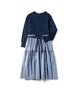 Knit compact twill trompe-l'oeil dress