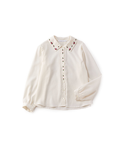 Rose embroidery collar blouse