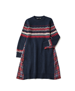 Lamb wool tartan check nordic dress