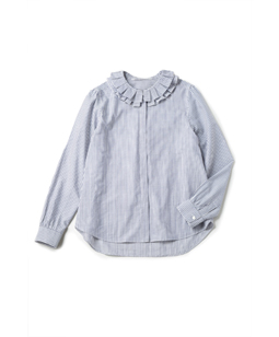 Washable stripe Wtuck collar blouse