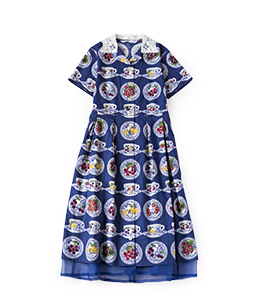 Blue bone-china open collar dress