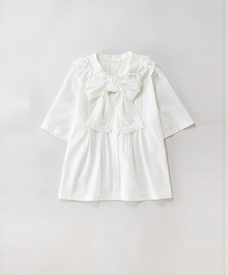Cotton voile lace bow-ribbon blouse