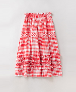 Shirring gingham tiered skirt