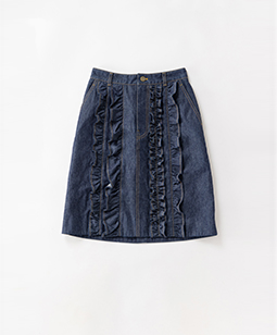 Color denim frill-trim skirt
