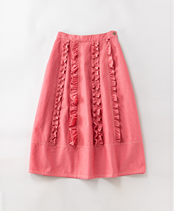 Color denim frill-trim cocoon skirt