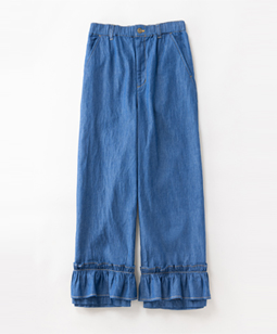 Light denim frill-trim pants