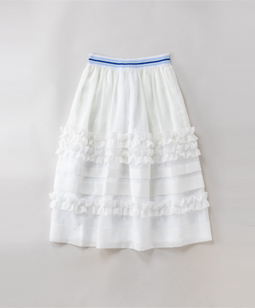 Stripe belt frill&tuck skirt