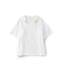 Ribbon flower collar T-shirt