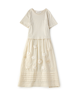 Ribbon flower embroidery trompe-l'oeil dress