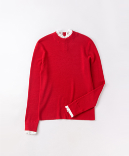 Lace-trim high-necked sweater