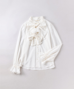 Triple ribbons jabot blouse