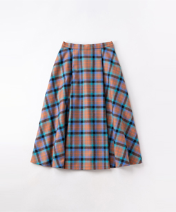 Tartan check tuck flare skirt