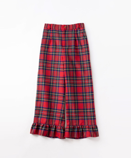 Tartan check frill-trim pants