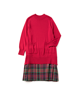 Knit Tartan check trompe-l'oeil dress