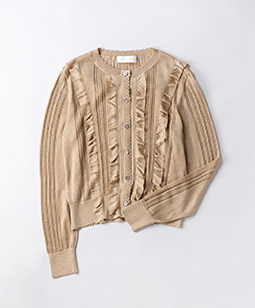 Shiny yarn frill-trim cardigan