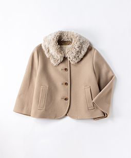 Lamb melton fur collar cape jacket