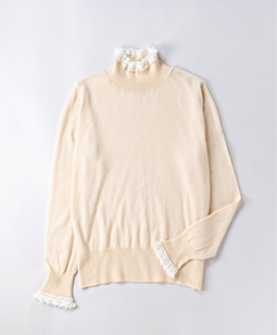 Mohair lace-trim high-necked sweater