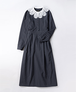 British stripe doily lace collar dress 