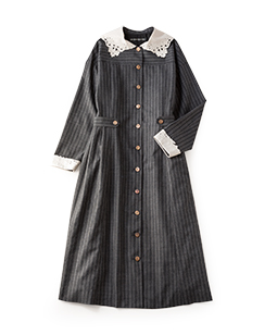 Cutwork collar dobby stripe dress