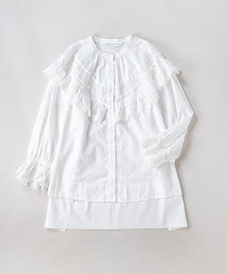 Sheer denim lace-trim tunic blouse