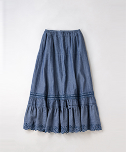 Sheer denim lace-trim skirt