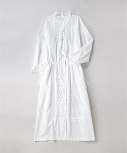 Sheer denim lace-trim dress