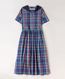 French madras check marine collar dress