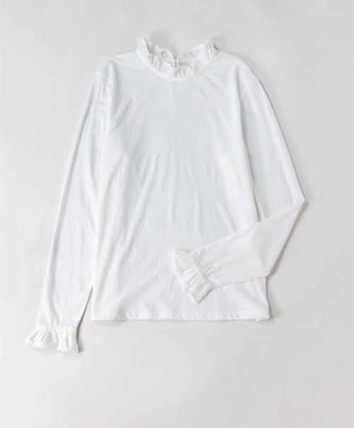 Chiffon T-cloth frill‑trim pullover