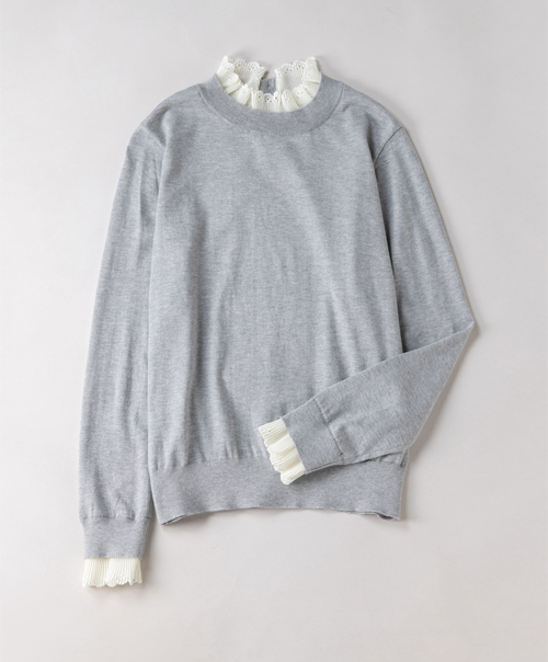 Pleats lace‑trim pullover