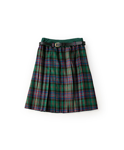 Wool tartan belted pleats skirt