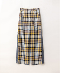 Tartan check velvet side-ribbon pants