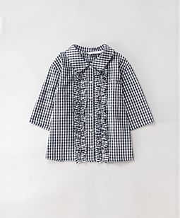 Ripple gingham front frill shirt