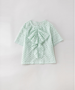 Eyelet lace drape ribbon jabot blouse