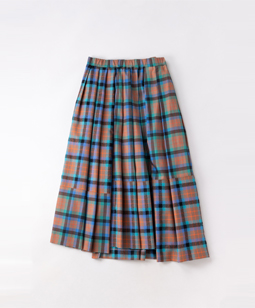 Mixed tartan check tuck skirt